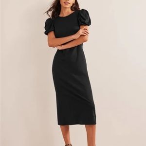 Boden Black Puff-Sleeve Midi Dress